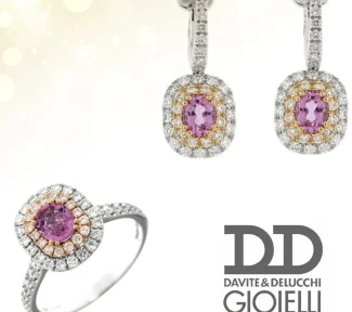 Splendidi orecchini Davite & Delucchi con zaffiro rosa e diamanti, un gioiello di lusso perfetto per un'occasione speciale. (Vista 2)