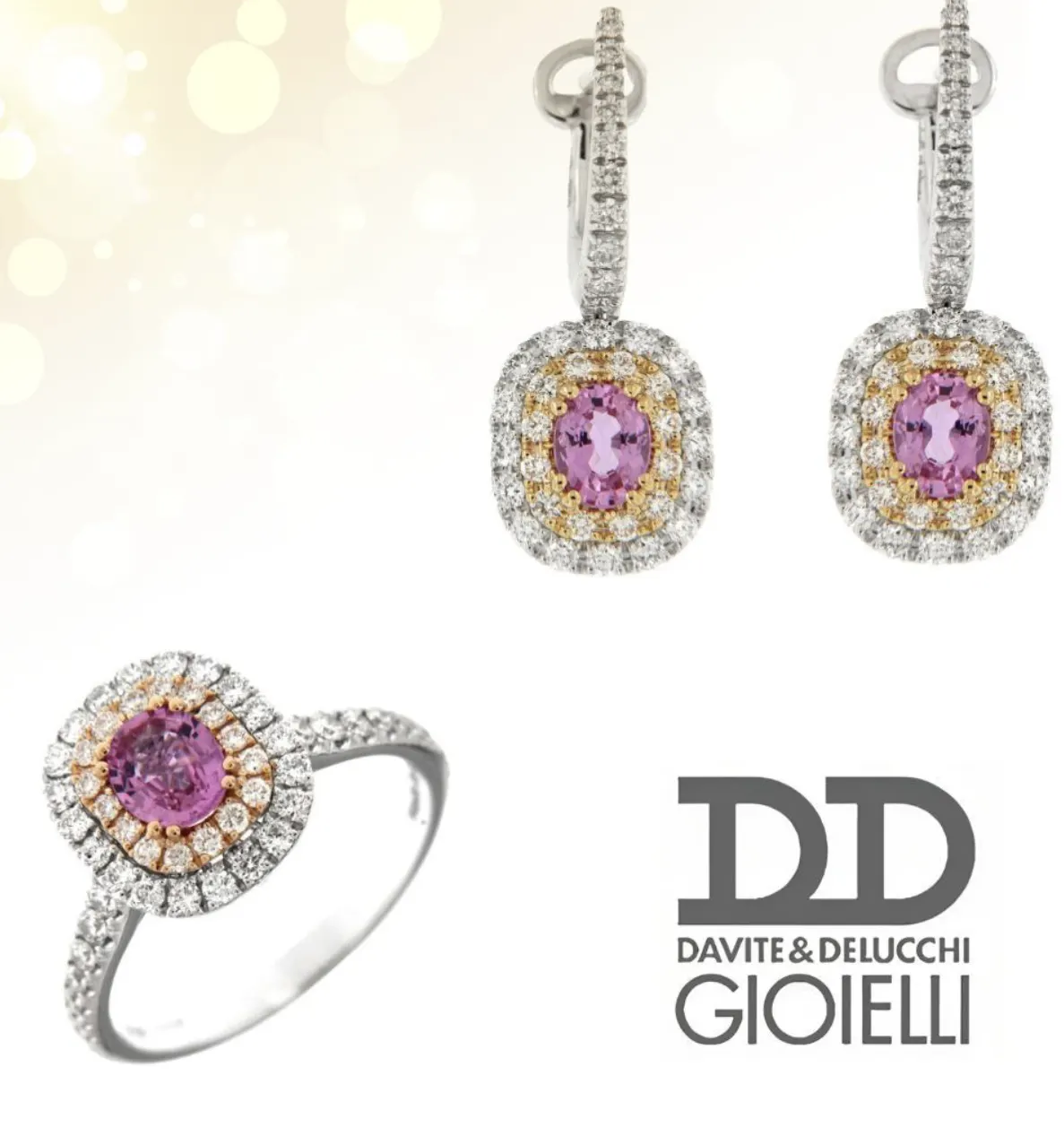 Splendidi orecchini Davite & Delucchi con zaffiro rosa e diamanti, un gioiello di lusso perfetto per un'occasione speciale. (Vista 2)