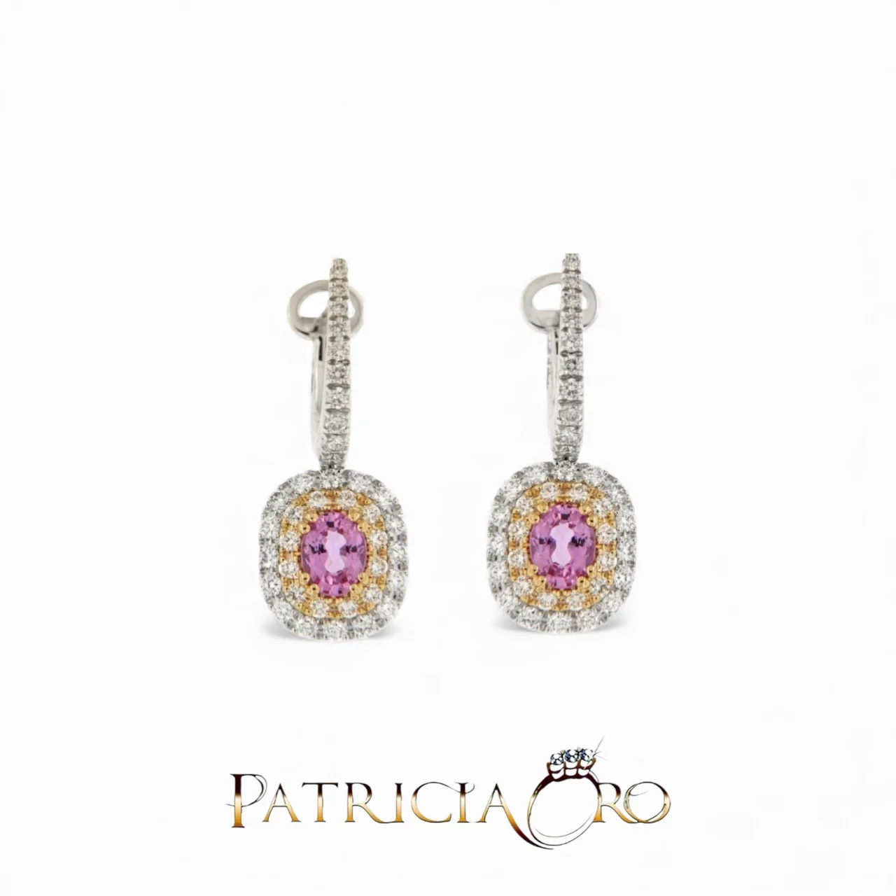 Splendidi orecchini Davite & Delucchi con zaffiro rosa e diamanti, un gioiello di lusso perfetto per un'occasione speciale.
