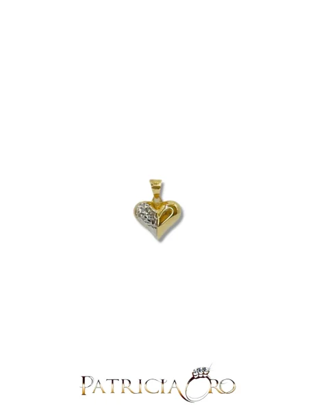 Ciondolo Cuore in Oro 18kt Giallo e Bianco Lavorazione Liscio Satinato