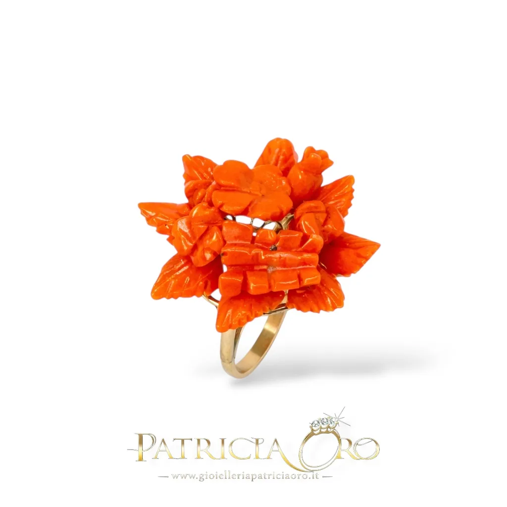 Women's Coral Fruit and Flower Ring, 9kt Gold