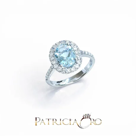 Anello Acqua Marina e Diamanti Naturali Oro Bianco 18k Davite & Delucchi
