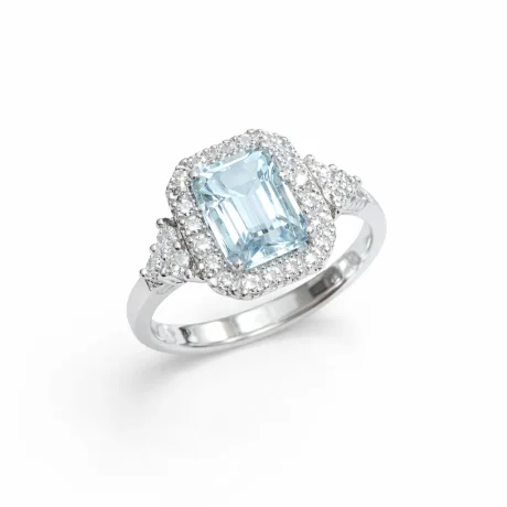 Anello Acqua Marina e Diamanti Naturali Oro Bianco 18kt Davite & Delucchi