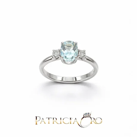 Anello Acquamarina e Diamanti in Oro Bianco 18k Davite & Delucchi