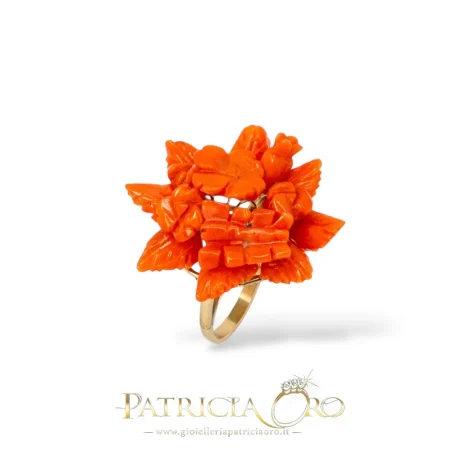 Anello Donna Corallo Frutta e Fiori Oro 375