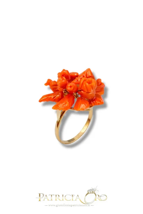 Anello Donna Corallo Frutta e Fiori Oro 375