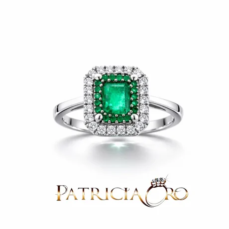 Anello Davite & Delucchi con Smeraldo e Diamanti in Oro Bianco 750