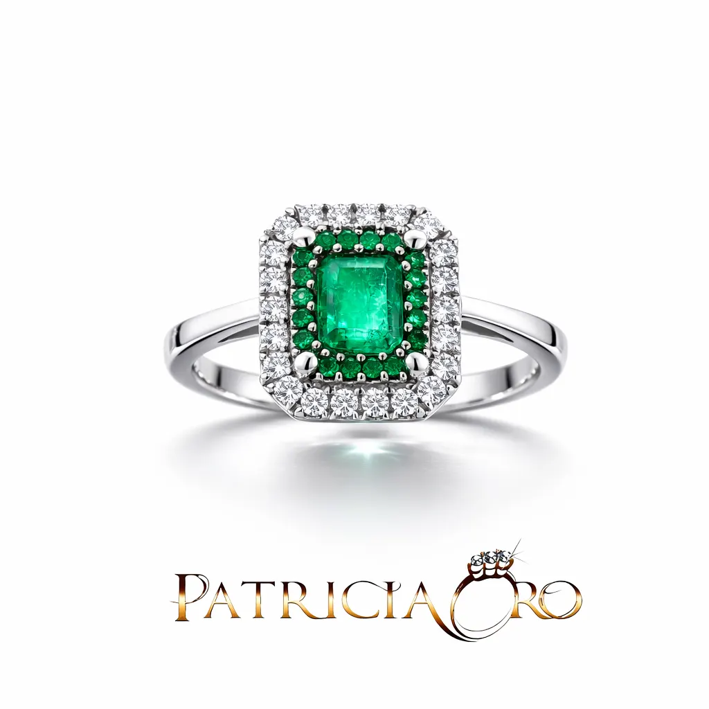 Anello da donna Davite&Delucchi con smeraldo e diamanti, un gioiello smeraldo di alta gioielleria.