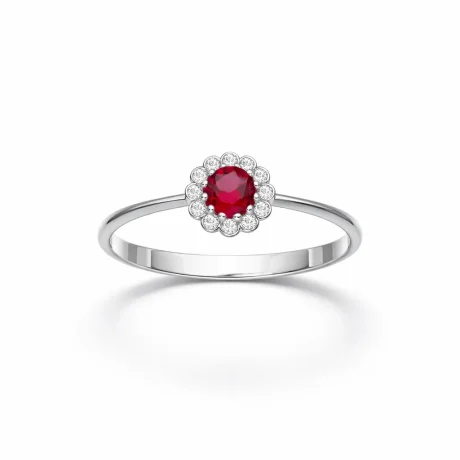 Anello in Oro Bianco 18k con Zircone Rosso tipo Rubino