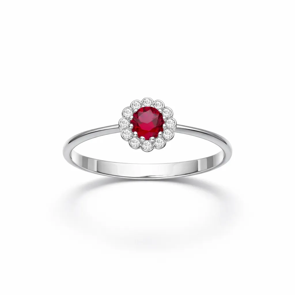Anello in oro 18k con zircone rosso, un gioiello di lusso perfetto per un'occasione speciale.