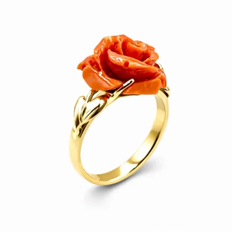 Anello con Rosa in Corallo Sciacca Oro 9kt