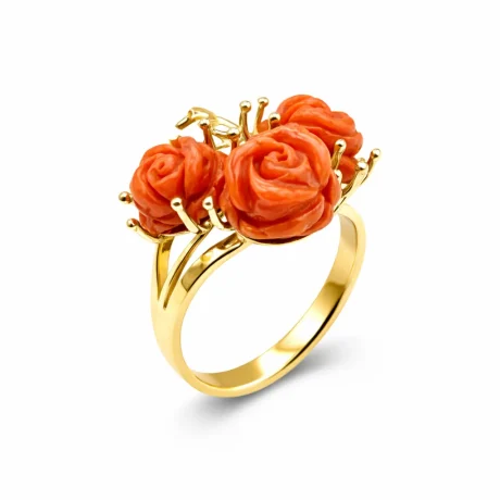 Anello con Rosa in Corallo Sciacca Oro 9kt