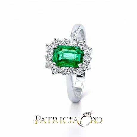Anello Davite&Delucchi con Smeraldo e Diamanti in Oro Bianco 750