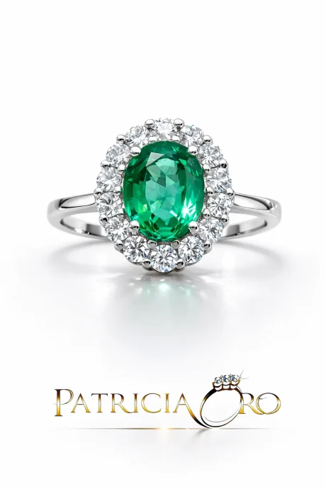 Anello con Smeraldo e Diamanti in Oro Bianco 18k Davite & Delucchi