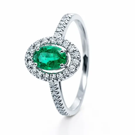 Anello in Oro Bianco 18kt con Smeraldo e Diamanti Davite&Delucchi