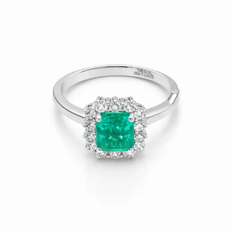 Anello Davite & Delucchi Smeraldo e Diamanti Oro Bianco 750
