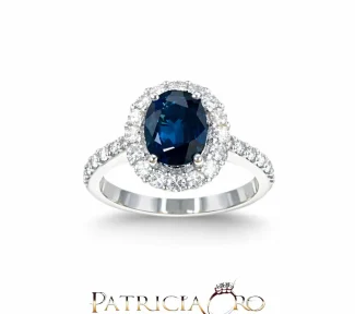 Splendido anello da donna Davite&Delucchi con zaffiro e diamanti, un gioiello di lusso perfetto per un'idea regalo preziosa.