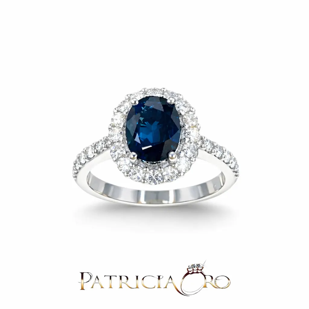 Splendido anello da donna Davite&Delucchi con zaffiro e diamanti, un gioiello di lusso perfetto per un'idea regalo preziosa.