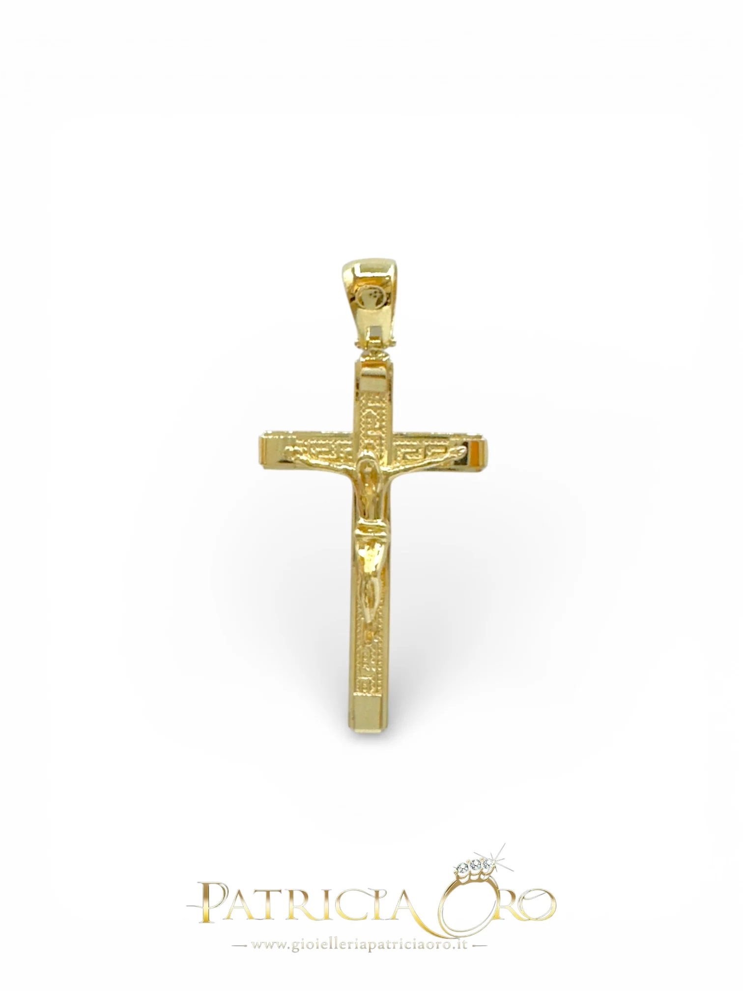Croce da uomo in oro 750: un gioiello di lusso per un regalo prezioso. Scopri la collezione di Gioielleria Patricia Oro.