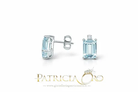 Orecchini Acqua Marina e Diamanti in Oro Bianco 750