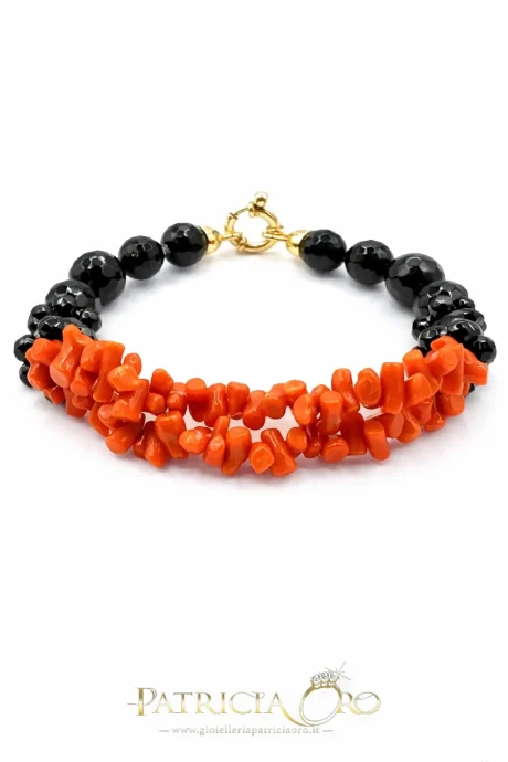 Bracciale Donna in Corallo Sciacca e Onice Argento 925