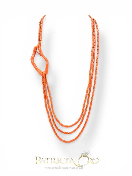 Collana 3 Fili in Corallo Sciacca con Creola Oro