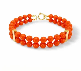 Bracciale con corallo Sferico con partiture e chiusura in oro 18 carati