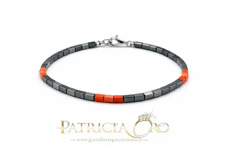 Bracciale in Corallo Sciacca con Ematite Naturale e Chiusura Argento 925