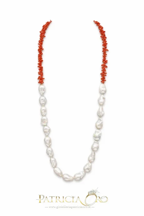 Collana Corallo Sciacca e Perle Barocche Patricia Oro Creations