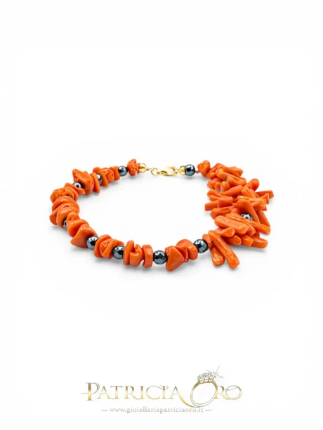 Bracciale Donna in Corallo Sciacca ed Ematite con Chiusura Argento 925