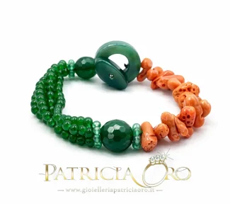 Bracciale Corallo mediterraneo e Agata Verde