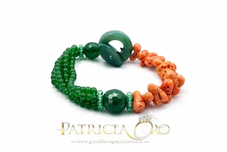 Bracciale Corallo Sciacca e Agata Verde Patricia Oro Creations