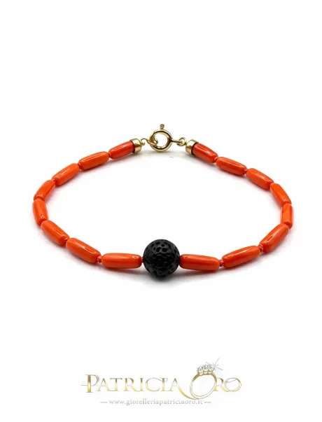Bracciale Uomo in Corallo Sciacca e Pietra Lava