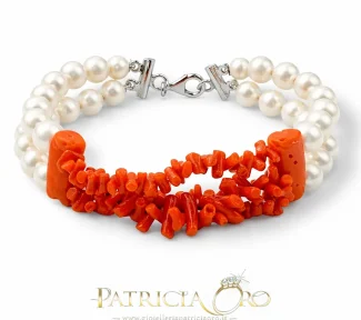 Bracciale donna con Corallo Sciacca e Perle naturali