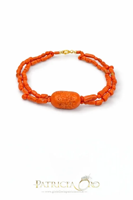 Bracciale Corallo Sciacca con Sasso e Chiusura Argento 925