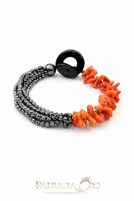 Bracciale Donna con Corallo Sciacca e Ematite Naturale