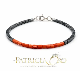 Bracciale uomo con ematite e corallo naturale