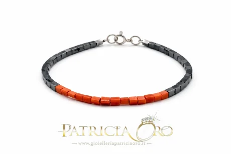 Bracciale Uomo Corallo Naturale Ematite Argento 925