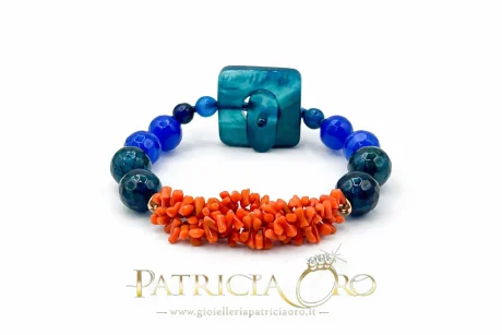 Bracciale Corallo Sciacca e Agata Blu – Cupolini Mediterranei 19cm