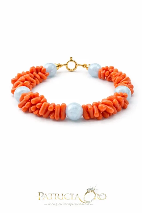 Bracciale Donna in Corallo Sciacca e Acquamarina con Argento 925
