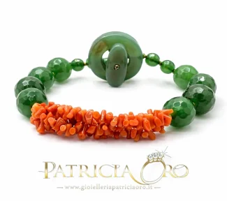 Bracciale Corallo mediterraneo e Agata Verde