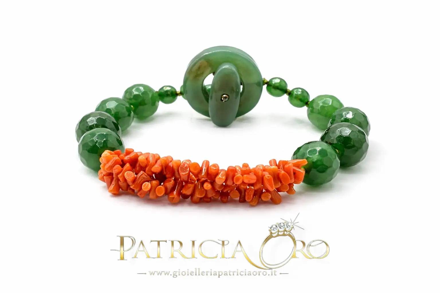 Bracciale Corallo mediterraneo e Agata Verde
