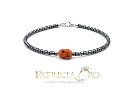 Bracciale uomo con corallo naturale e ematite