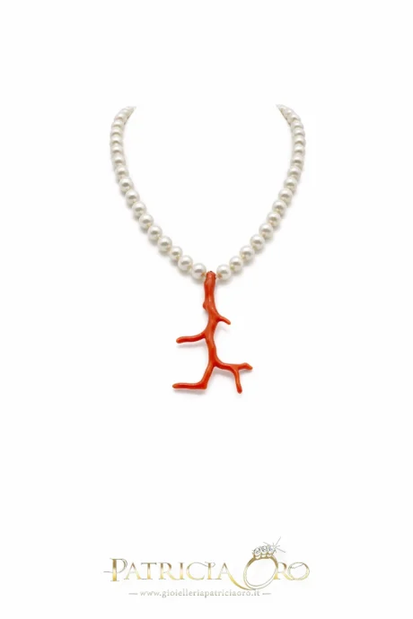Collana Perle Fresh Water e Corallo Sciacca Patricia Oro