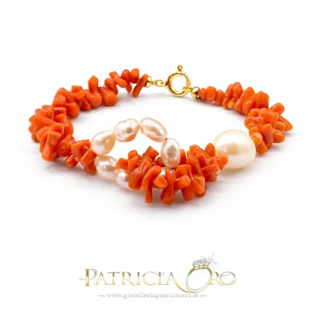 Bracciale Corallo Sciacca con Perle Barocche e Chiusura Argento 925