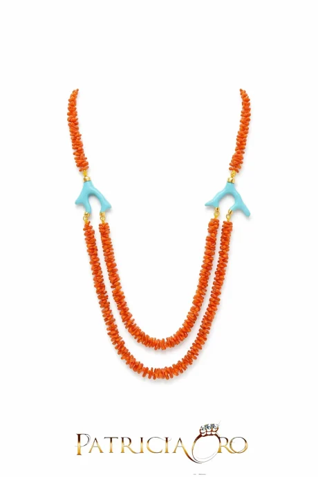 Collana Donna in Corallo Sciacca e Turchese con Rifiniture Argento 925