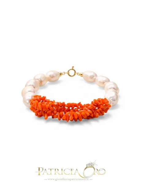 Bracciale Corallo Sciacca con Perle Barocche e Chiusura Argento 925