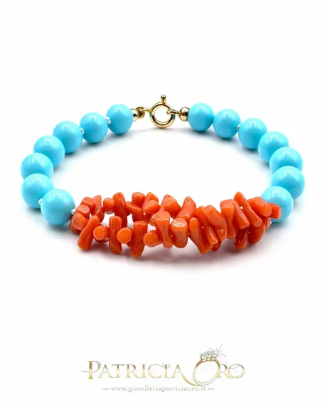 Bracciale con Corallo Sciacca e Pasta di Turchese