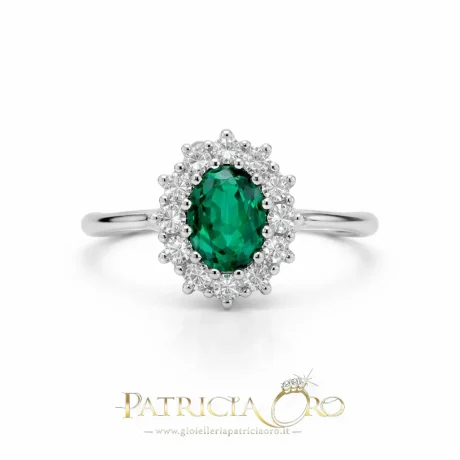 Anello Davite & Delucchi Smeraldo e Diamanti in Oro Bianco 18KT