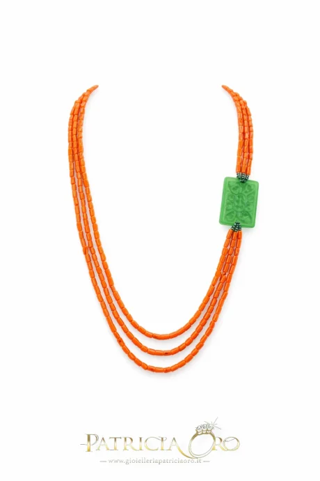 Collana Corallo Sciacca e Giada Verde Patricia Oro